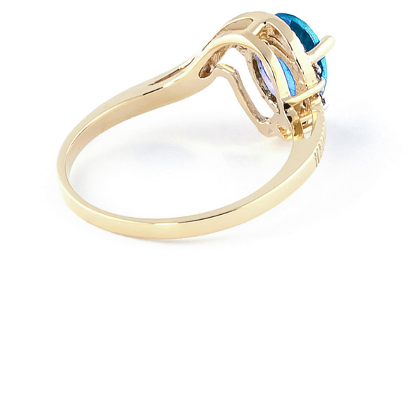 14K. SOLID GOLD RING WITH DIAMONDS & BLUE TOPAZ (Yellow Gold) - Picture 3 of 3